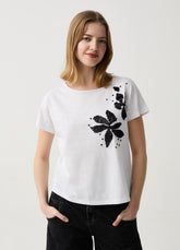 Ovs Cotton T-Shirt With Flowers Embroidery